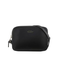 Panama Mini Crossbody Bag in black calf leather | Smythson Classic Phone Bag Pouch For On-the-go, Luxury Shoulder Bag With Card Slots For Travel, Luxury Travel Mobile Phone Pouch, Modern Travel Wallet Crossbody, Luxury Crossbody Shoulder Bag With Card Slots, Luxury Pouch With Interior Card Slots For Everyday Use, Functional Leather Bags With Card Slots, Modern Travel Wallet, Classic Everyday Mobile Phone Pouch