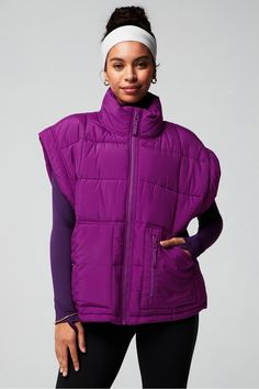 Cloud Nine Oversized Puffer Vest Fabletics purple female Activewear >> Womens >> Jackets & Outerwear >> Jackets regular Everyday Water-Resistant Winter Activewear With Relaxed Fit And Functional Style, Oversized Winter Workout Outerwear, Oversized Fall Outerwear For Workout, Winter Nylon Outerwear For Workout, Casual Purple Relaxed Fit Outerwear, Purple Outdoor Outerwear For Spring, Purple Athleisure Activewear For Fall, Winter Sports Activewear In Purple, Purple Athleisure Outerwear For Outdoor