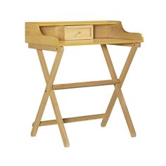 a wooden desk with two drawers on it