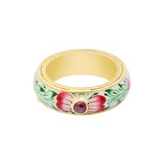 Natural Ruby Ring, Enamel Band, Sterling Silver Ring, Green Enamel Ring, Wedding Bridal Band, Designer Silver Ring, Flower Meenakari Band GEMSTONE DETAILS : ✦ Gemstone: Ruby ✦ Gemstone Type: Natural ✦ Gemstone Shape: Round ✦ Gemstone Color: Red ✦ Gemstone Cut: Cabochon ✦ Number of Gemstones: 1 ✦ Gemstone Grade: Excellent METAL DETAILS : ✦ Metal: 925 Sterling Silver/Enamel ✦ Metal Color: Silver/Yellow/Rose Plated ✦ Setting: Bezel Setting ✦ Ring Box: Yes CUSTOMISATION DETAILS : We can customize an Rose Gold Ruby Ring, Gold Enamel Wedding Rings, Anniversary Flower Ring In Enamel, Anniversary Round Flower Enamel Ring, Anniversary Enamel Flower Ring, Enamel Flower Ring For Wedding, White Enamel Wedding Rings, Wedding Enamel Bangle Jewelry, Hand Painted Enamel Jewelry For Wedding