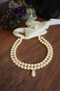 Double Strand Pearl Necklace - Medium Cream with Teardrop – Dames a la Mode Wardrobes Uk, Double Strand Pearl Necklace, Pearl Teardrop Earrings, Dress Up Boxes, Double Strand Necklace, Strand Necklace, Teardrop Earrings, Cream Color, Choker