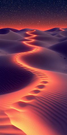 a desert landscape with sand dunes and stars in the sky