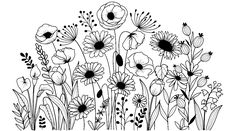 black and white drawing of flowers