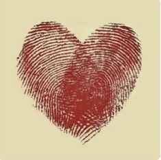 a fingerprint in the shape of a heart on a beige background with red ink