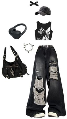 Baggy Outfit Ideas, Casual Goth, Cute Outfits With Leggings, Vibe Clothes, Vintage Fits, Cute Simple Outfits, Hot Outfits