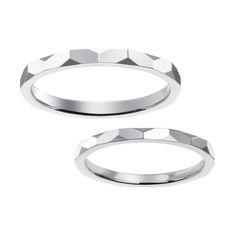 two silver rings on a white background with one ring in the shape of hexagons