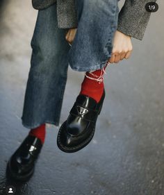 Loafer Outfits, Prada Loafers, Red Loafers, Chanel Slingback, Red Socks, Loafers Outfit, Sock Outfits, Dior Designer, Dior Handbags