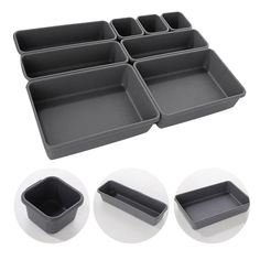 six trays with different shapes and sizes for baking, sitting on top of each other