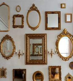 https://www.etsy.com/shop/Jeyyep7Desing Gold Framed Mirror Living Room, Gold Antique Frames On Wall, Mirror Gallery Wall Bathroom, Mirror In Picture Frame, Wall Of Mirrors Aesthetic, Books On Stairs, Gold Frame Gallery Wall Vintage, Antique Frame Wall Ideas, Gold Vintage Frames On Wall