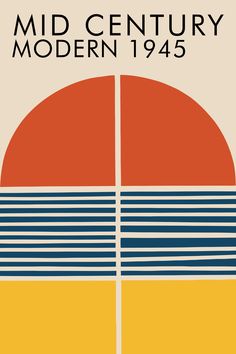 the mid century modern poster shows an orange, blue and yellow circle with stripes on it