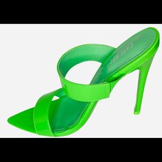 Lime Green Heels Top Strap Have Elastic Band Added For Comfort And Stretch.Second Band Wide Enough To Protect That Pinky Toe. Dress These Cuties Up Or Down (May Have To Order Half Size Up) Green Pointed Toe Sandals For Night Out, Green Sandals With Wrapped Heel For Night Out, Green Heels With 4-inch Heel For Night Out, Green Wrapped Heel For Night Out, Green Heels With Wrapped Heel For Night Out, Green Synthetic Sandals For Night Out, Lime Green Heels, Neon Shoes, Green Heels