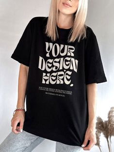 Oversized Black T-shirt With Lettering, Black Cotton T-shirt With Custom Text, Black T Shirt Mockup Free, Rebellious Black Crew Neck T-shirt, Black T Shirt Oversized Mockup, Design Store, Black Tshirt, Comfort Colors, Mockup