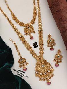 Trending Gold Jewellery, Trending Gold Jewellery Designs, Festive Gold Plated Bridal Necklace, Festive Gold Long Necklace Jewelry Set, Gold Bridal Necklace In Alloy, Traditional Hand-set Gold-plated Necklaces, Festive 22k Gold Hand-set Bridal Necklace, Trending Jewellery, Heavy Necklace