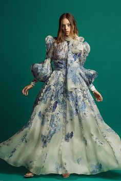 Floral motif printed organza dress - HerTrove Printed Organza Dress, Isabel Sanchis, Silk Organza Dress, Masquerade Ball Gown, Different Types Of Dresses, Exclusive Gowns, Printed Organza, Greek Goddess Costume, Organza Dress