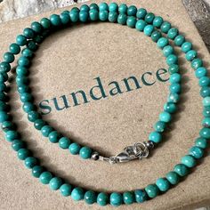 New Sundance Catalog Exclusive "Timeless Turquoise Necklace" Sundance Price $198 + Tax + $9.95 S/H = $225.77 Sundance Description: "Timeles Turquoise In Shades Of Teal Are Handstrung In This Beaded Necklace. Each Unique And Equally Beautiful, The Circle Closes With A Sterling Silver Lobster Clasp. Made In Usa. Exclusive. 17"." Beautiful Smooth And Gleaming 1/8" Round Turquoise Beads Lots Of Natural Turquoise-Teal Color Variation! Please Note That Colors Vary Between Monitors And Phone Screens. H Silver Turquoise Necklace With Faceted Round Beads, Nickel-free Sterling Silver Turquoise Necklace, Hand-strung Turquoise Necklace With Sterling Silver Round Beads, Sundance Jewelry, Sundance Catalog, Blue Nickel-free Southwestern Turquoise Necklace, Nickel-free Southwestern Blue Turquoise Necklace, Silver Bead Necklace, Shades Of Teal