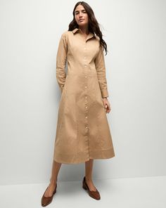 The fit-and-flare dress, perfected. Expertly tailored from premium stretch cotton, the Goldie is thoughtfully engineered with vertical seaming to nip the waist and a back yoke for ease of movement. Pair this year-round must-have with boots now and sandals in the summer.97% Cotton, 3% ElastaneUnlinedDry clean onlyStyle #2408SCP21186 Poppy Delevingne, Khaki Dress, Veronica Beard, Silhouette Crafts, Fit And Flare Dress, Stretch Cotton, Cotton Dresses, Fit And Flare, Day Dresses