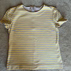 Super Cute Tee, Perfect For The Summer Chest: 17” Length: 20.5” Yellow Fitted Crew Neck Top, Gray Yellow, Yellow Stripes, Tory Burch, Colorful Shirts, Super Cute, Tops & Tees, Womens Tops, Yellow