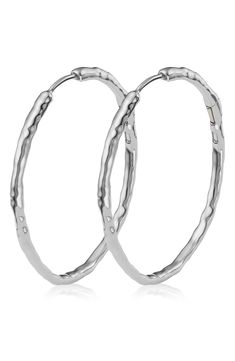 These organically shaped, high-polished hoops are beautiful worn solo, but also can be accessorized with Monica Vinader pendant charms, sold separately. Style Name:Monica Vinader Siren Muse Large Hoop Earrings. Style Number: 6028312. Available in stores. Shiny Metal Hoop Jewelry, Hoop Metal Jewelry With Polished Finish, Polished Metal Hoop Jewelry, Luxury Small Hoop Silver Earrings, Luxury Silver Small Hoop Earrings, Luxury Small Silver Hoop Earrings, Metal Hoop Earrings With Shiny Finish, Hammered Hoop Jewelry, Elegant Small Hoop Hammered Earrings