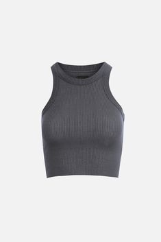 Ultra-soft and stretchy ribbed jersey High neckline Wide ribbed trim Raw hemline Signature graphic Pairs well with Rivington Ribbed Bra 96% Tencel, 4% Spandex Tank Top Outfits, High Neck Tank, Couple Matching, Grey Tank Top, Ribbed Crop Top, Lookbook Outfits, Leggings Shop, Cropped Tank Top, Crop Tank