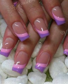 Purple And White French Tip Nails, Gel Tips Nails Ideas, Purple French Nails, Coloured French Manicure, Nails 2000s, Purple Gel Nails, Neat Nails, Purple French, Fancy Nail Art