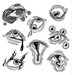 an image of different types of eyeballs in black and white ink on a white background