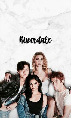 the cast of riverdale sitting together in front of a marble wall with words on it