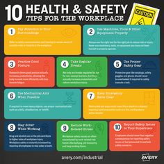 the 10 health & safety tips for the workplace info sheet is shown in this image