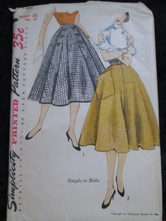 "Two 1950's four- gored skirts flared with side opening. One skirt features a button-on front panel, and the other skirt features a large patch pocket over one hip with a purchased belt. The pattern is Waist 26\", and Hip 35\". All pieces accounted for. PRICE is $29.00Now on Sale For $19.99Sale Final/As Is." Retro A-line Workwear Bottoms, Retro Fitted Skirt With Pockets, Retro Fitted Skirt With Belt Loops, Vintage Full Skirt For Daywear, Fitted Vintage Skirt For Vintage Fashion, Vintage Full Skirt With Lining, Vintage Full Skirt With Pockets, Retro Flared Skirt With Pockets, Vintage Full Skirt Bottoms With Buttons