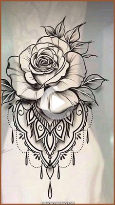 a drawing of a rose on the back of a woman's body with an intricate design