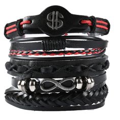 Material: Leather Fashion Element: Round Style: Personality Black Bohemian Leather Bracelet, Casual Leather Bracelet For Festivals, Casual Black Braided Bracelets For Festival, Trendy Black Braided Bracelets For Festival, Casual Black Braided Bracelet For Festivals, Casual Black Leather Bracelet For Festivals, Casual Black Braided Bracelets, Black Leather Bohemian Braided Bracelets, Bohemian Black Leather Braided Bracelets