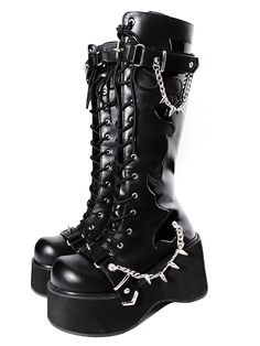 This price is for a pair of boots only, others are not included.   	 		 			Size 			35 			36 			37 			38 			39 			40 		 		 			Foot Length 			22.5 			23 			23.5 			24 			24.5 			25 		 		 			Heel 			5-8 			5-8 			5-8 			5-8 			5-8 			5-8 Goth Boot Outfits, Gothic Knee-high Combat Boots For Concerts, Punk Style Chain Boots For Streetwear, Edgy Chain Boots For Streetwear, Edgy Boots With Chain And Round Toe, Edgy Chain Boots With Round Toe, Gothic Knee-high Boots With Round Toe For Concert, Gothic Round Toe Knee-high Boots For Concerts, Chain Detailed Round Toe Boots For Streetwear