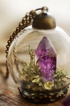 witch ball | Tumblr Crystal Terrarium, Miniature Terrarium, Terrarium Necklace, Moss Terrarium, Raw Amethyst, Amethyst Pendant, Sacred Space, Glass Ball, Bling Bling