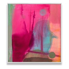 an abstract painting with pink and green colors