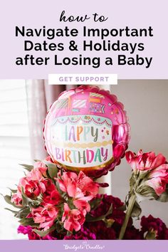 A brightly colored mylar balloon that reads "Happy Birthday. " The balloon is situated within a bouquet of flowers that match the colors in the balloon. Remembrance Ideas, Mother Life