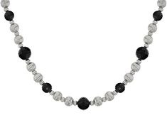 Judith Ripka Black Agate With 0.15ctw Bella Luce® Diamond Simulant Accent Rhodium Over Sterling Silver Beaded Verona Necklace. Measures Approximately 18"L x 0.33"W. Lobster Claw Clasp with 2" Extender. Fine Jewelry Round Polished Beads Necklace, Fine Jewelry Necklaces With Polished Beads, Sterling Silver Necklaces With Faceted Beads, Formal Beaded Sterling Silver Jewelry, Classic Silver Jewelry With Gemstone Beads, White Gold Necklace With Polished Beads, Elegant Rondelle Jewelry With Polished Beads, Luxury Silver Jewelry With Gemstone Beads, Elegant Sterling Silver Rondelle Beaded Necklaces