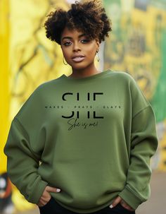 Express your inner power and confidence with this standout collection that goes beyond just clothing--it's a statement of self-love, resilience, and determination. Elevate your wardrobe and empower your spirit with the "Wake, Pray, Slay - She is Me" collection today. Because every day is an opportunity to conquer, and every woman is a force to be reckoned with. Perfect gift for other woman. Sweatshirt * 50% cotton 50% polyester *  Double needle stitched throughout * 1x1 ribbed collar, cuffs and Waymaker Shirt, Faith Based Shirts, Positive Shirts, Business Merch, Christian Shirts For Women, Wake Pray Slay, Woman Sweatshirt, Christian Shirts Designs, Faith Clothing