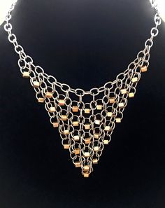 Triangle Chain Mail, Metal Chainmail Necklace For Party, Silver Metal Chainmail Choker, Black Metal Chainmail Necklace, Chainmail Necklace, Chainmail Jewelry, Wire Wrapped Jewelry Diy, Triangle Necklace, Layered Chains