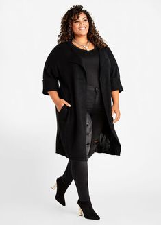 The perfect cardi to throw on to finish off your cute fit with an oversize silhouette, two pockets and open front. Semi Casual, Duster Cardigan, Pocket Cardigan, Cute Fit, Line Store, Oversized Silhouette, Coat Outfits, Black Cardigan, Front Open