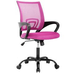 pink office chair with black frame and arms