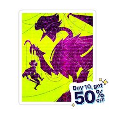 a sticker with the words buy 10 get 50 % off on yellow and purple background