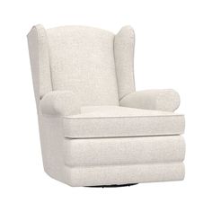 Crafted with new parents' and nursing mothers' needs in mind, this plush reclining chair boasts timeless design with a winged back and rolled armrests for ample shoulder and elbow space. Your chair will be virtually silent as it swivels and reclines so as not to wake a sleeping baby - plus, the reclining mechanisms are thoughtfully within easy reach. Carefully crafted with a solid hardwood frame and extra-thick padding, this chair reclines and swivels for easy comfort. HOW IT IS CONSTRUCTED Expe Nursery Glider, Swivel Glider Recliner, Power Recliner Chair, Glider Recliner, Nursery Chair, Reclining Chair, Nursing Mother, Swivel Glider, Power Recliners