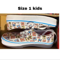 Rare Where’s Waldo Kid Vans Casual Canvas Shoes With Round Toe For Playtime, Playful White Vans Sneakers, Multi Colored Vans, Vans Tennis Shoes, Shark Shoes, Vans Toddler, Disney Vans, Van Color, Vans Kids