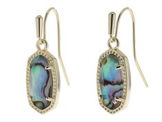 Kendra Scott Lee Earring - Earring : Gold Abalone Shell : These gorgeous Kendra Scott Lee earrings are perfect for any occasion! 14k gold or rhodium plated over brass earrings with stunning center stone. Please note: Due to the one-of-a-kind nature of the medium, exact color patterns may vary slightly from the image shown. Hook back closure. Imported. Measurements: Width: 1 4 in Height: 1 in Drop: 3 4 in Weight: 1 oz Gemstone Accented Dangle Earrings, Gold Earrings With Gemstone Accents In Sterling Silver, Gold Earrings With Gemstone Accents As Gift, Gold Earrings With Gemstone Accents For Gift, Modern Gold Earrings With Gemstone Accents, Elegant Metal Jewelry With Gemstone Accents, Kendra Scott Earrings, Earring Gold, Abalone Shell