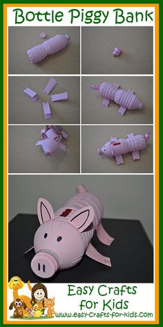 the instructions for how to make a piggy bank with paper and construction materials on it