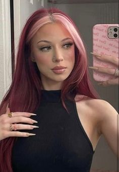 Lavender Hair Dye Underneath, Hair Color Ideas 2023 Trends Long Hair, Dark Colorful Hair Ideas, Colored Hair With Blue Eyes, Red Hair With Light Red Front Pieces, Strawberry Blonde Black Hair, Cute Hair Colors 2023, Fun But Subtle Hair Color, 2023 Wavy Hair Trends For Women