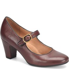 Leslie | Sofft Shoe Mary Jane Heels With Buckle Closure For Work, Classic Mary Janes For Work With Ankle Strap, Leather Mary Janes With Penny Strap For Work, Classic Mary Janes With Almond Toe And Buckle Closure, Classic Mary Janes With Buckle Closure For Office, Classic Mary Janes With Buckle For Office, Classic Mary Janes For Office With Buckle Closure, Office Wear Almond Toe Mary Janes With Buckle, Classic Closed Toe Mary Janes For Work