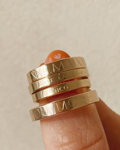 14K Gold Filled Engraved Name Ring — Priscilla Ma Symbolic Engraved Stackable Rings For Anniversary, Rose Gold Etched Engraved Ring For Anniversary, Meaningful Engraved Gold Ring, Gold Promise Ring With Engraved Text, Engraved Rings Personalized, Name Ring, Engraved Ring, Name Rings, Golden Ring