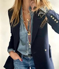 Match Jewelry, Jeans Blazer, Home Wear Women, Mode Tips, Elegante Casual, Jewellery Necklace, Home Wear, Mode Inspo