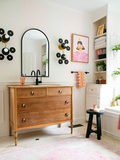 For Maximum Bathroom Storage, This DIYer Turned a $100 Dresser Into a Vanity Upcycled Bathroom Vanity, Dresser Vanity Bathroom, Bathroom Shower Panels, Diy Bathroom Vanity, Dresser Vanity, Diy Vanity, Pedestal Sink, Old Dressers, Water Can