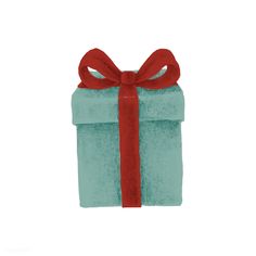 a blue gift box with a red ribbon